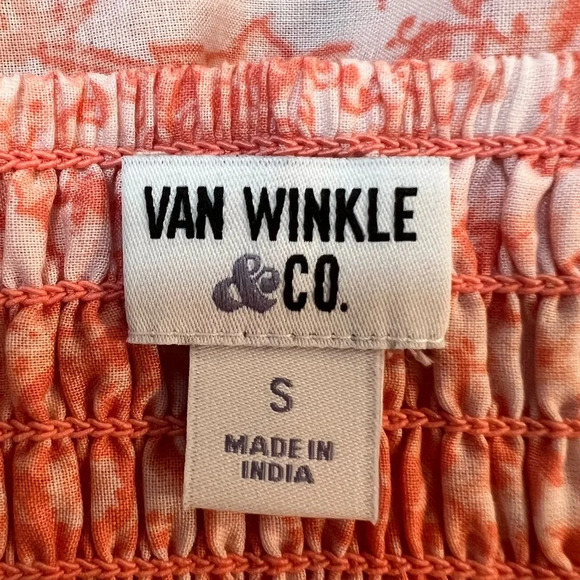Van Winkle & Co. Peach & Blue Spaghetti Strap Cotton Dress. Size Small. - Picture 2 of 11